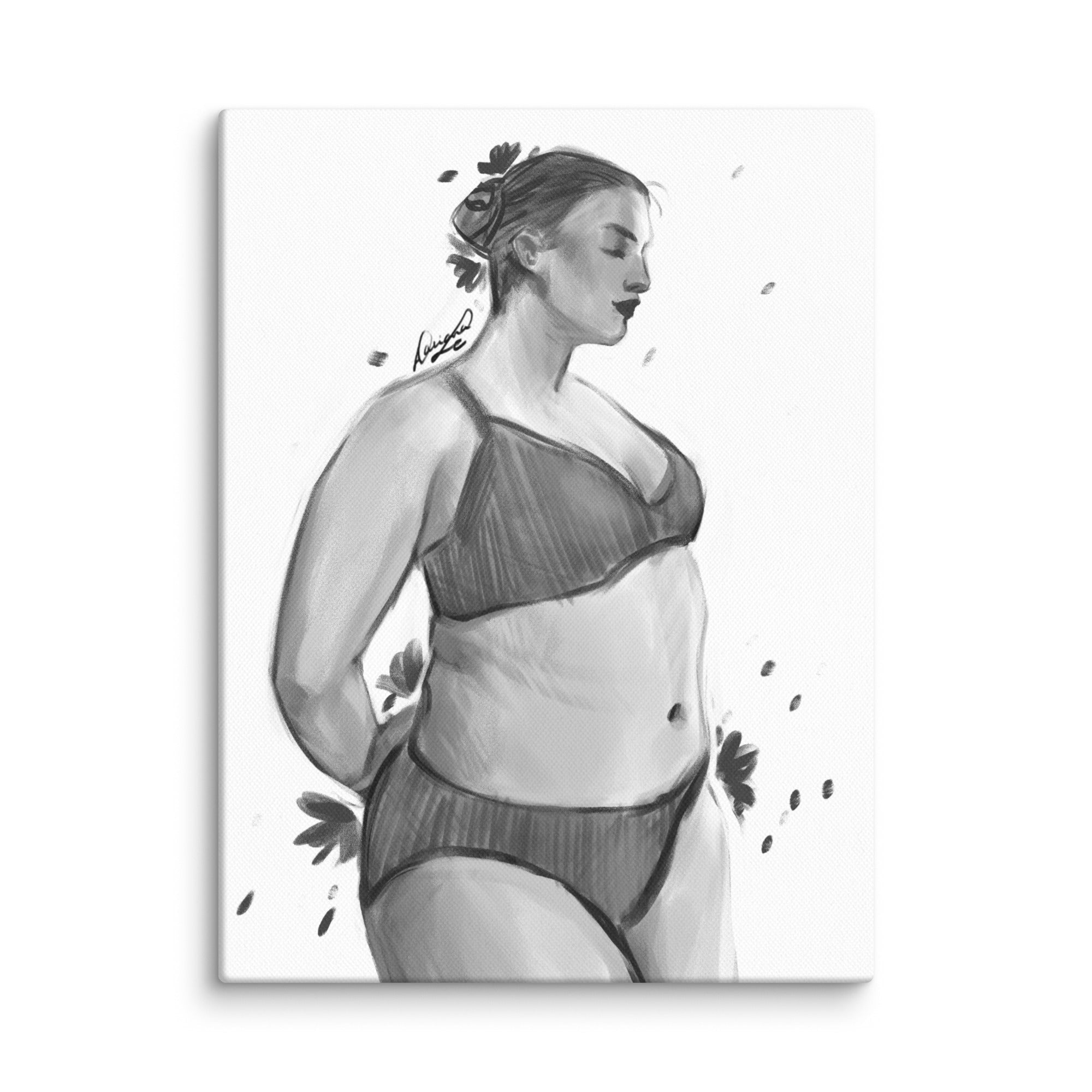 Inner Bloom | Black & White Figure Canvas | 12×16 - Daliana Leon Art