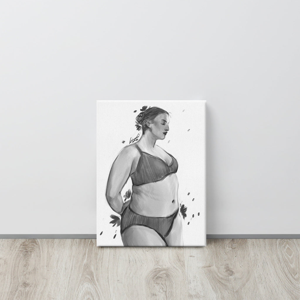 Inner Bloom | Black & White Figure Canvas | 12×16 - Daliana Leon Art