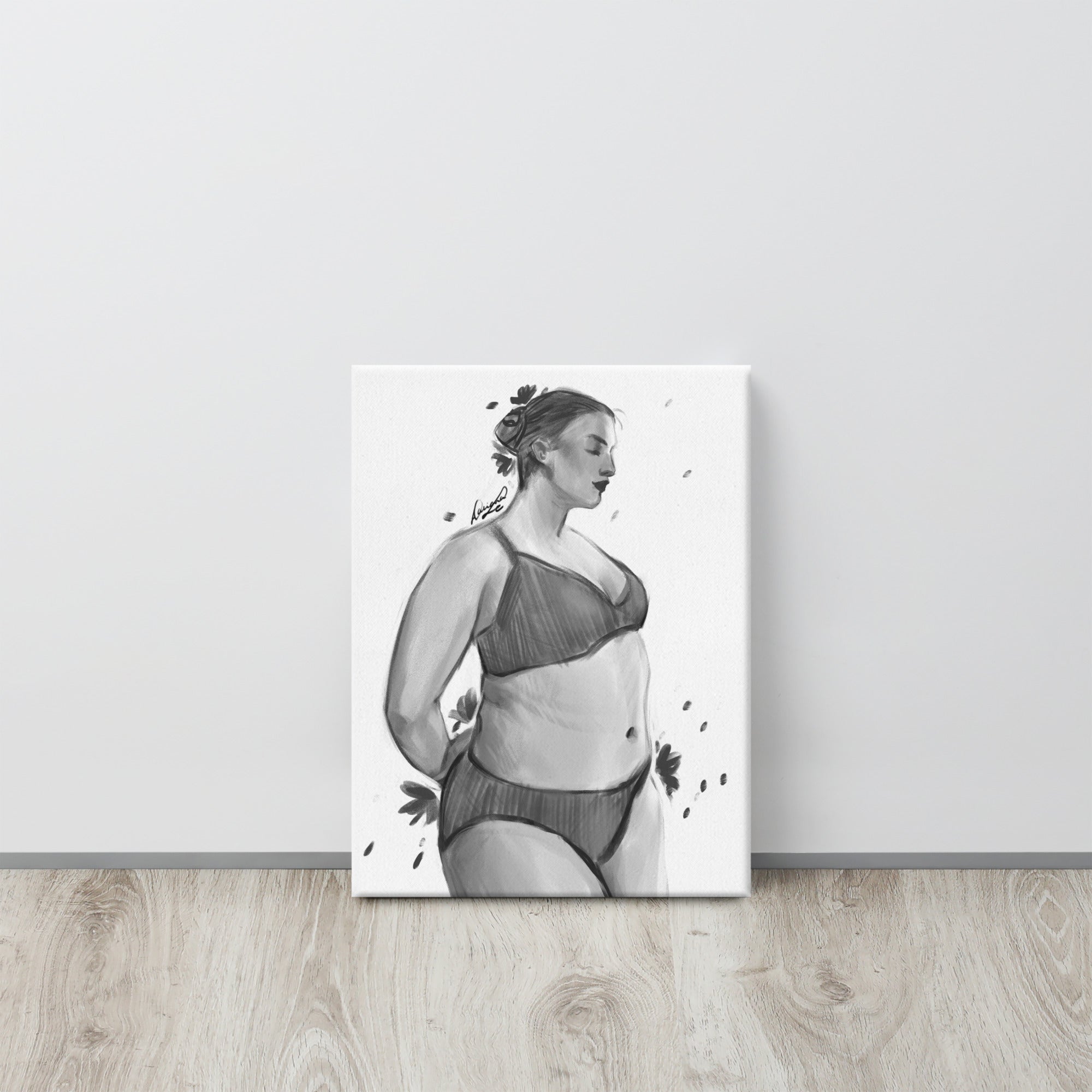 Inner Bloom | Black & White Figure Canvas | 12×16 - Daliana Leon Art