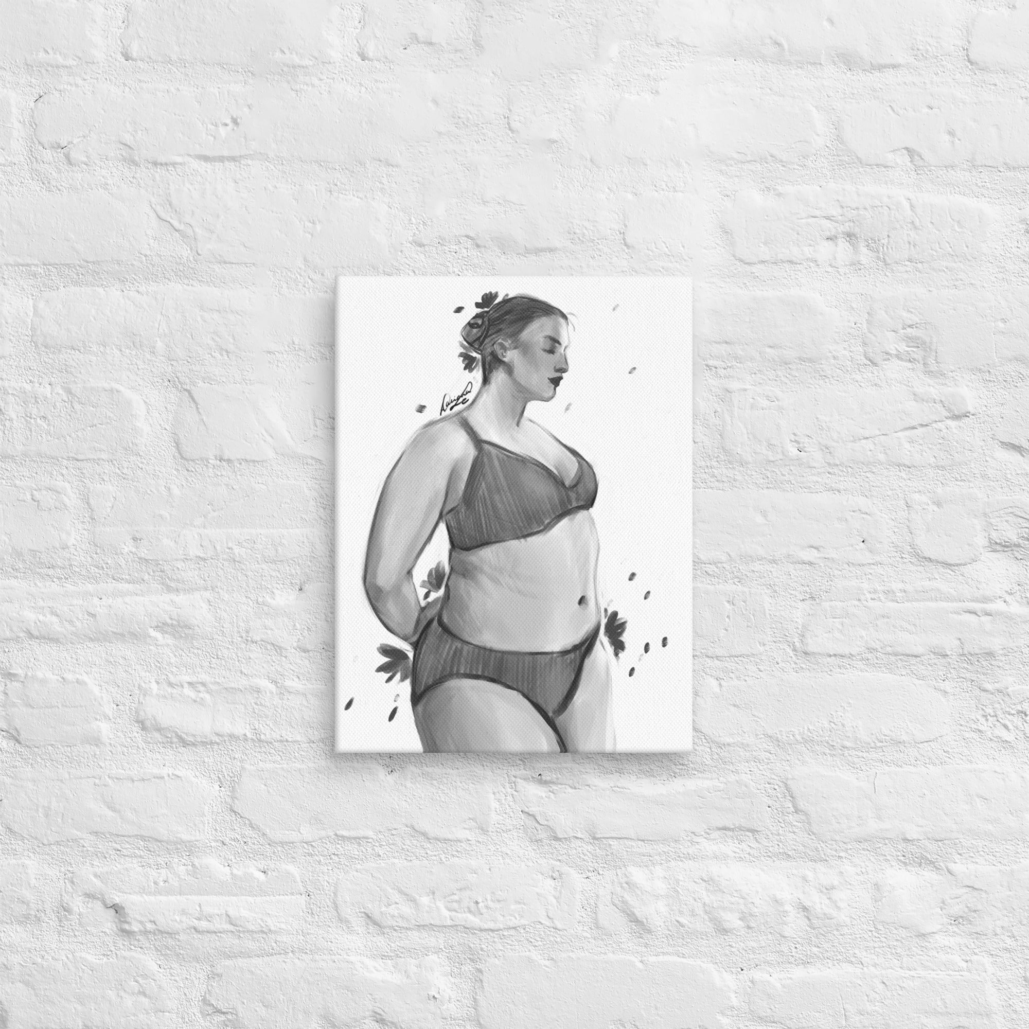 Inner Bloom | Black & White Figure Canvas | 12×16 - Daliana Leon Art