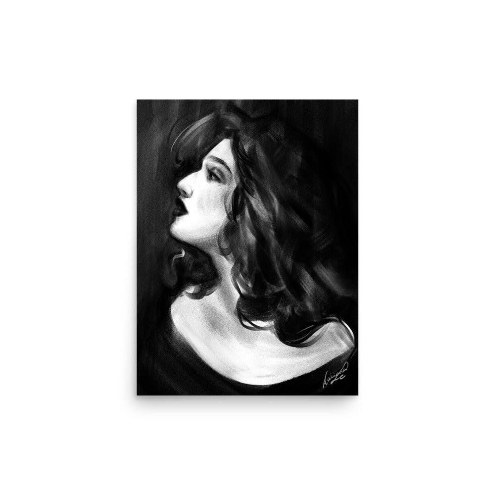 Moonlit Reverie | Black & White Portrait Art Print | 12x16 - Daliana Leon Art