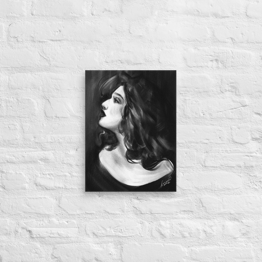 Moonlit Reverie | Black & White Portrait Canvas | 12×16 - Daliana Leon Art