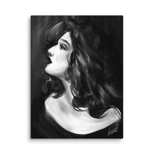 Moonlit Reverie | Black & White Portrait Canvas | 12×16 - Daliana Leon Art