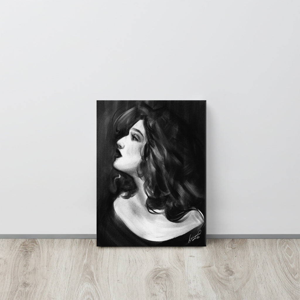 Moonlit Reverie | Black & White Portrait Canvas | 12×16 - Daliana Leon Art