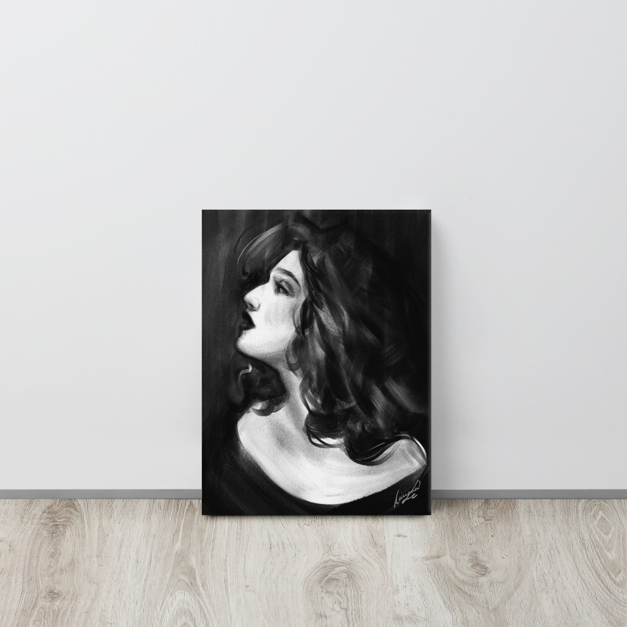 Moonlit Reverie | Black & White Portrait Canvas | 12×16 - Daliana Leon Art