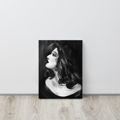 Moonlit Reverie | Black & White Portrait Canvas | 12×16 - Daliana Leon Art