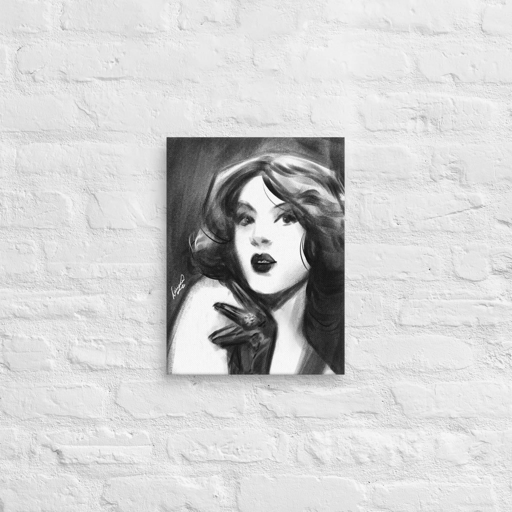 Quiet Gaze | Black & White Portrait Canvas Print | 12×16 - Daliana Leon Art