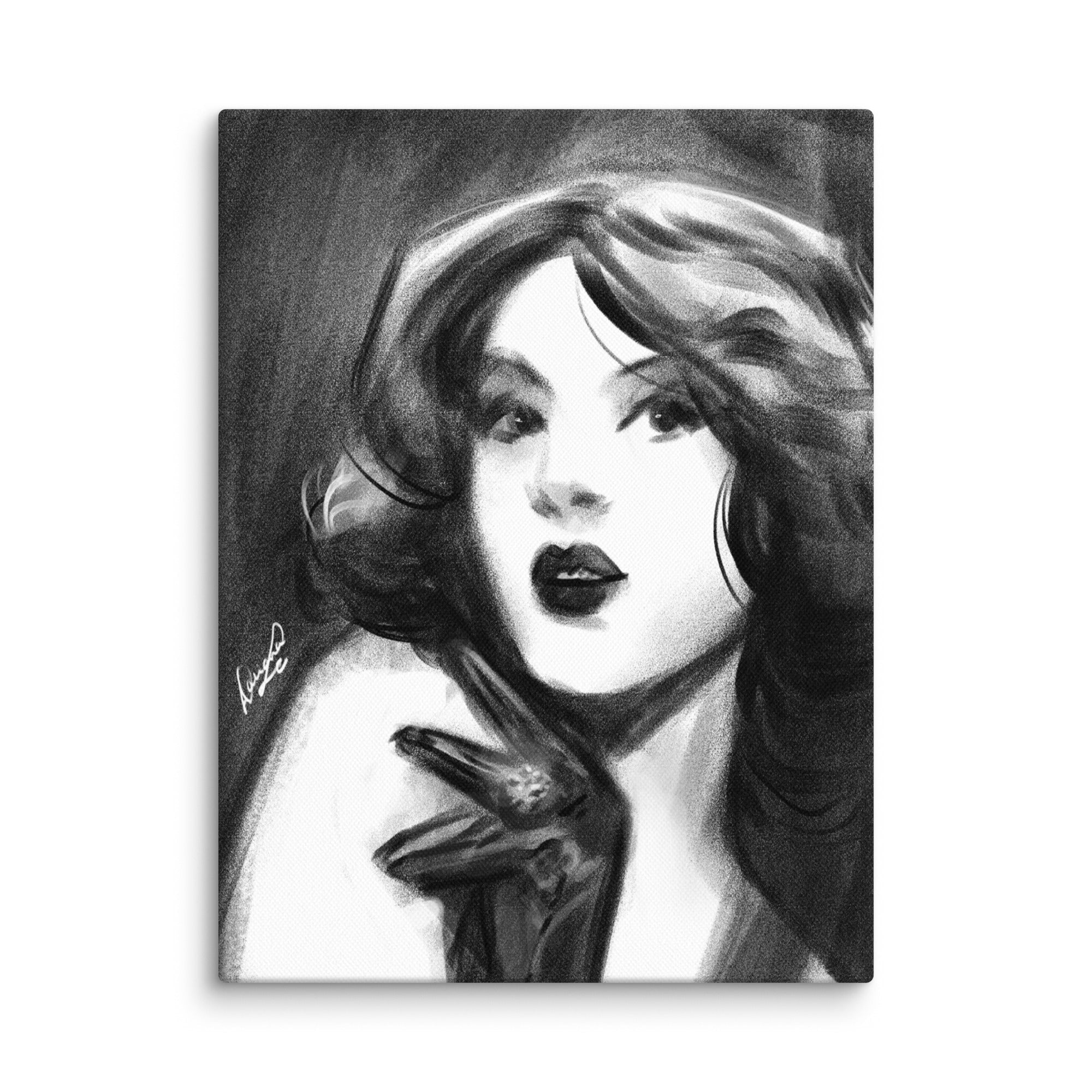 Quiet Gaze | Black & White Portrait Canvas Print | 12×16 - Daliana Leon Art