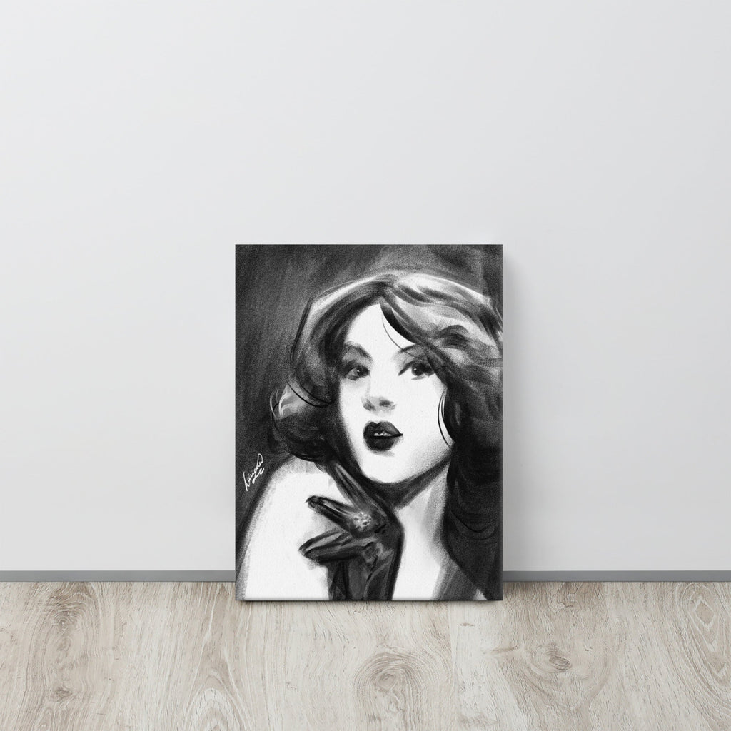 Quiet Gaze | Black & White Portrait Canvas Print | 12×16 - Daliana Leon Art