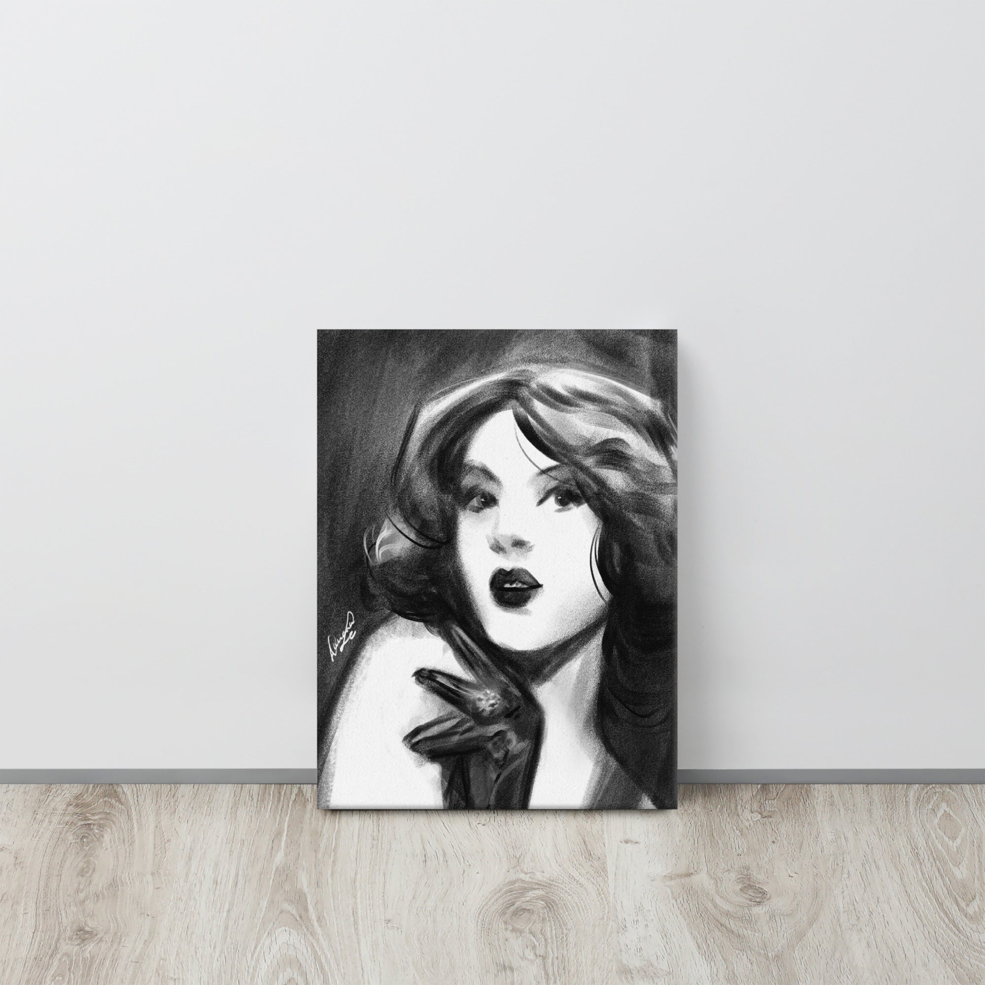 Quiet Gaze | Black & White Portrait Canvas Print | 12×16 - Daliana Leon Art