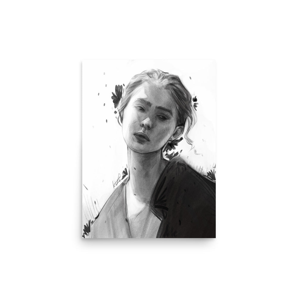 Silent Bloom | Black & White Portrait Art Print | 12x16 - Daliana Leon Art
