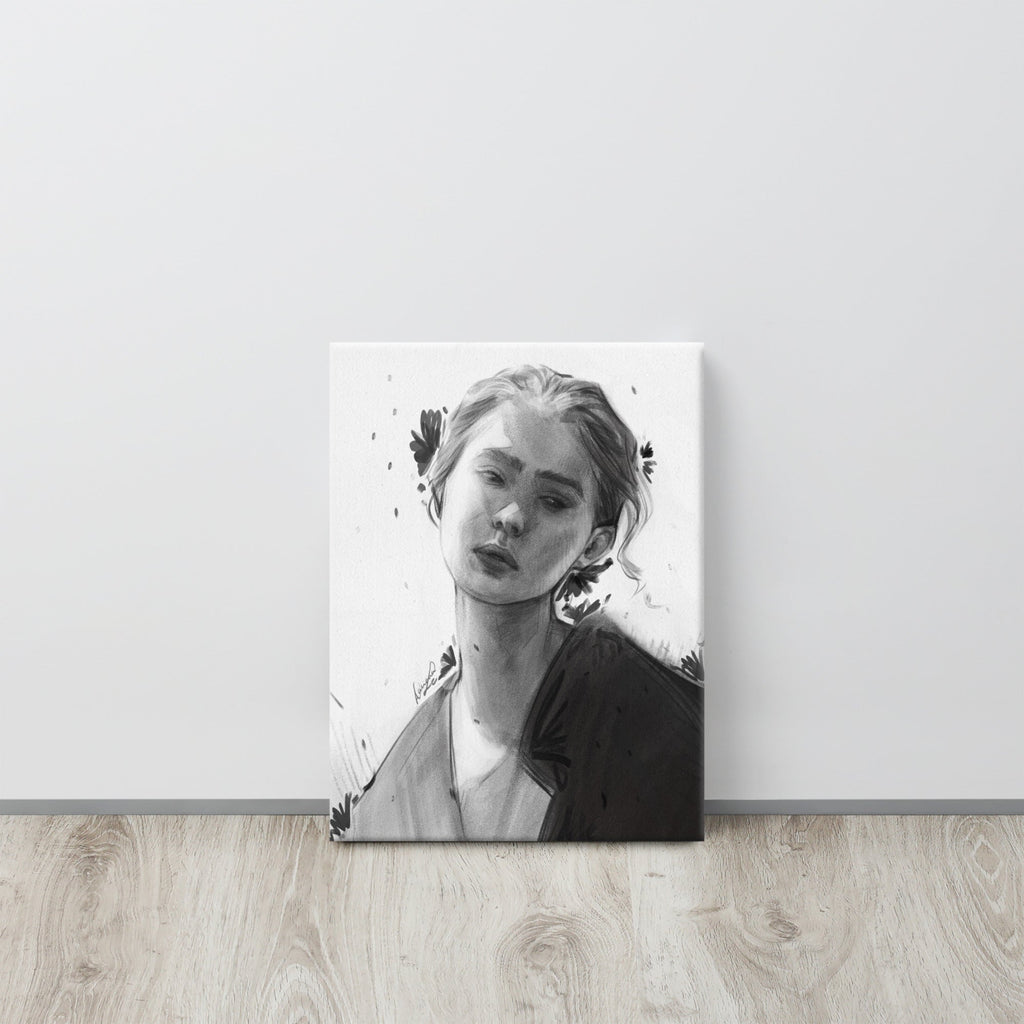 Silent Bloom | Black & White Portrait Canvas | 12×16 - Daliana Leon Art