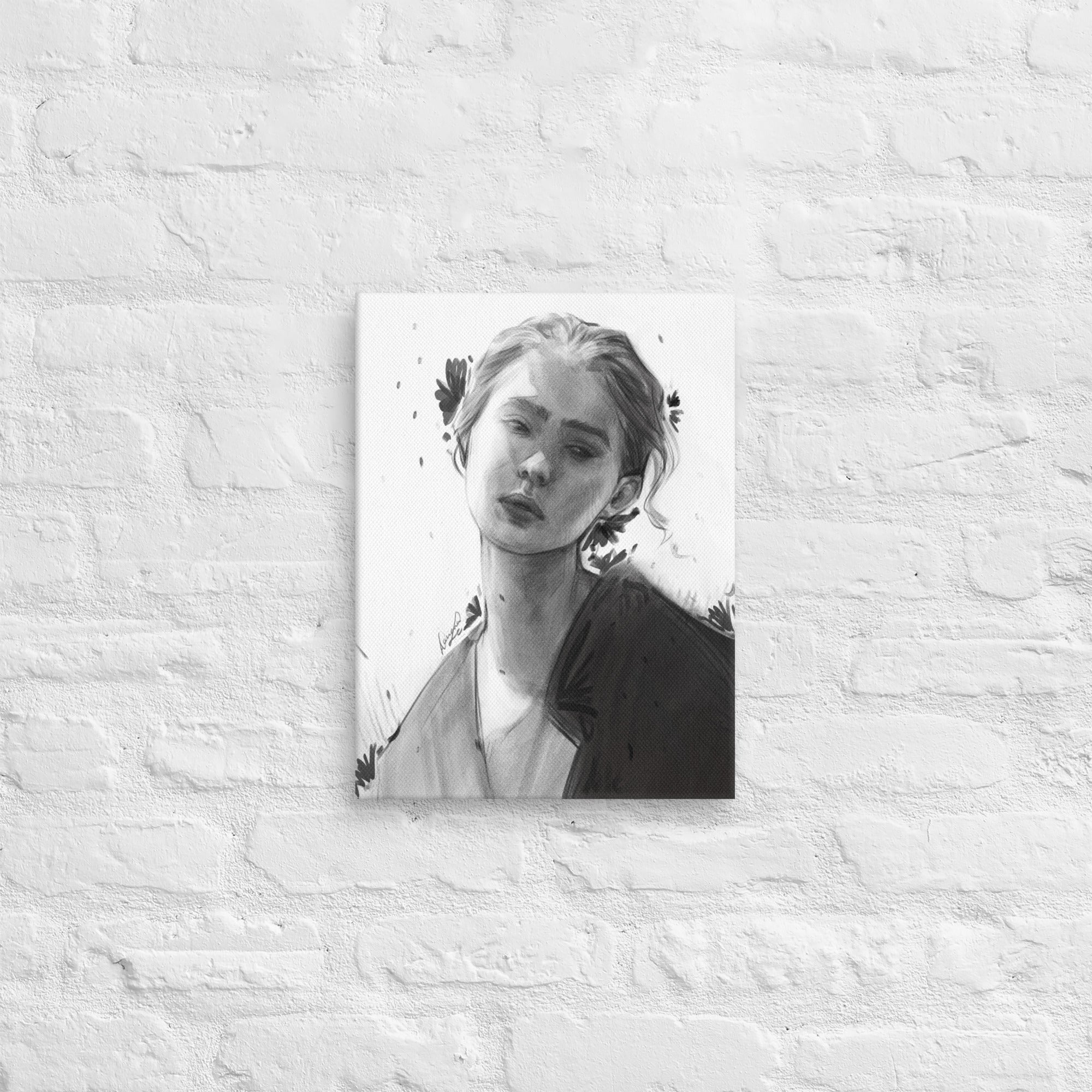 Silent Bloom | Black & White Portrait Canvas | 12×16 - Daliana Leon Art