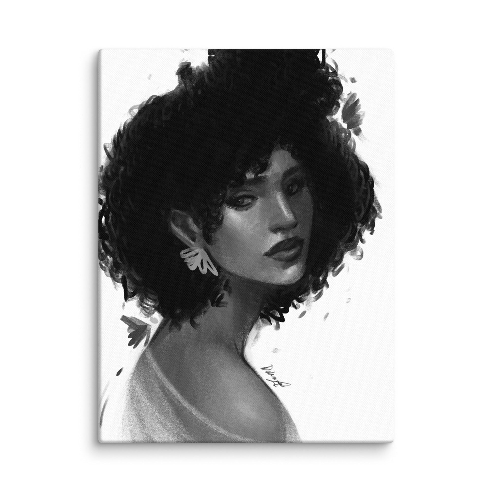 Wild Bloom | Black & White Portrait Canvas | 12×16 - Daliana Leon Art